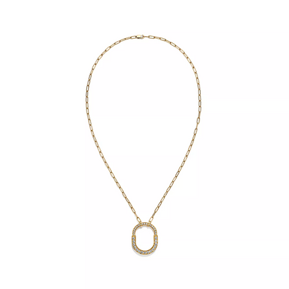 [Renovia Jewelry]LOCK NECKLACE MEDIUM PENDANT GOLD PAVED DIAMONDS