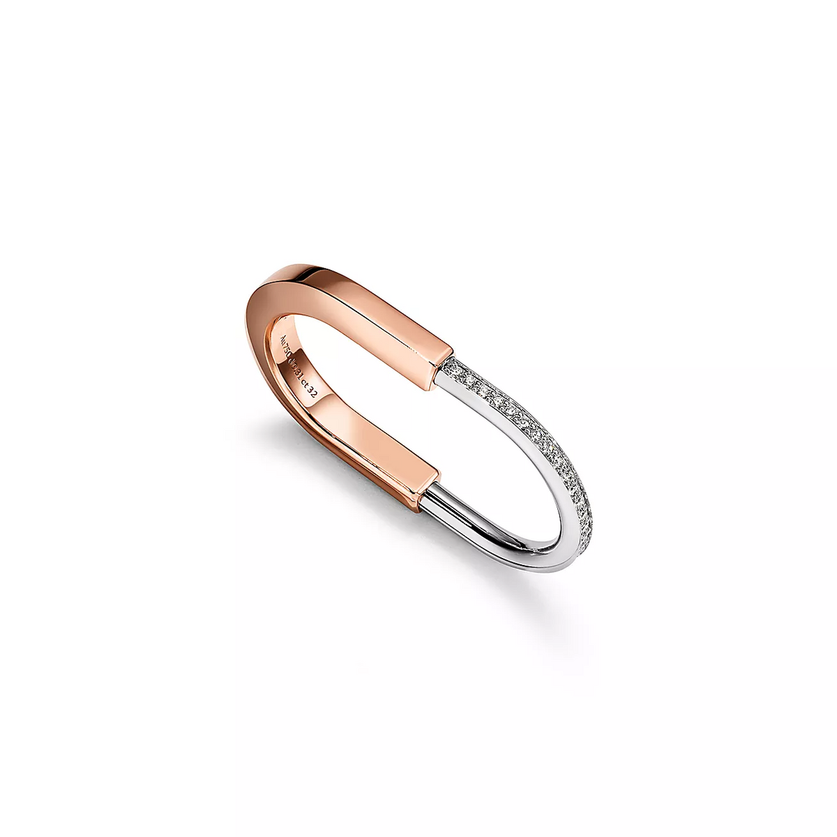 [Renovia Jewelry]LOCK RING TOW-FINGER ROSE AND WHITE GOLD DIAMONDS