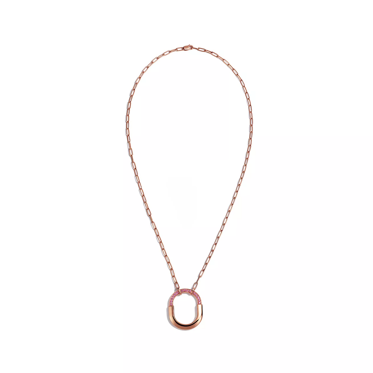 [Renovia Jewelry]LOCK MEDIUM PENDANT PINK DIAMOND PINK GOLD NECKLACE