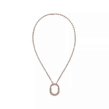 [Renovia Jewelry]LOCK NECKLACE MEDIUM PENDANT PINK GOLD PAVED DIAMONDS