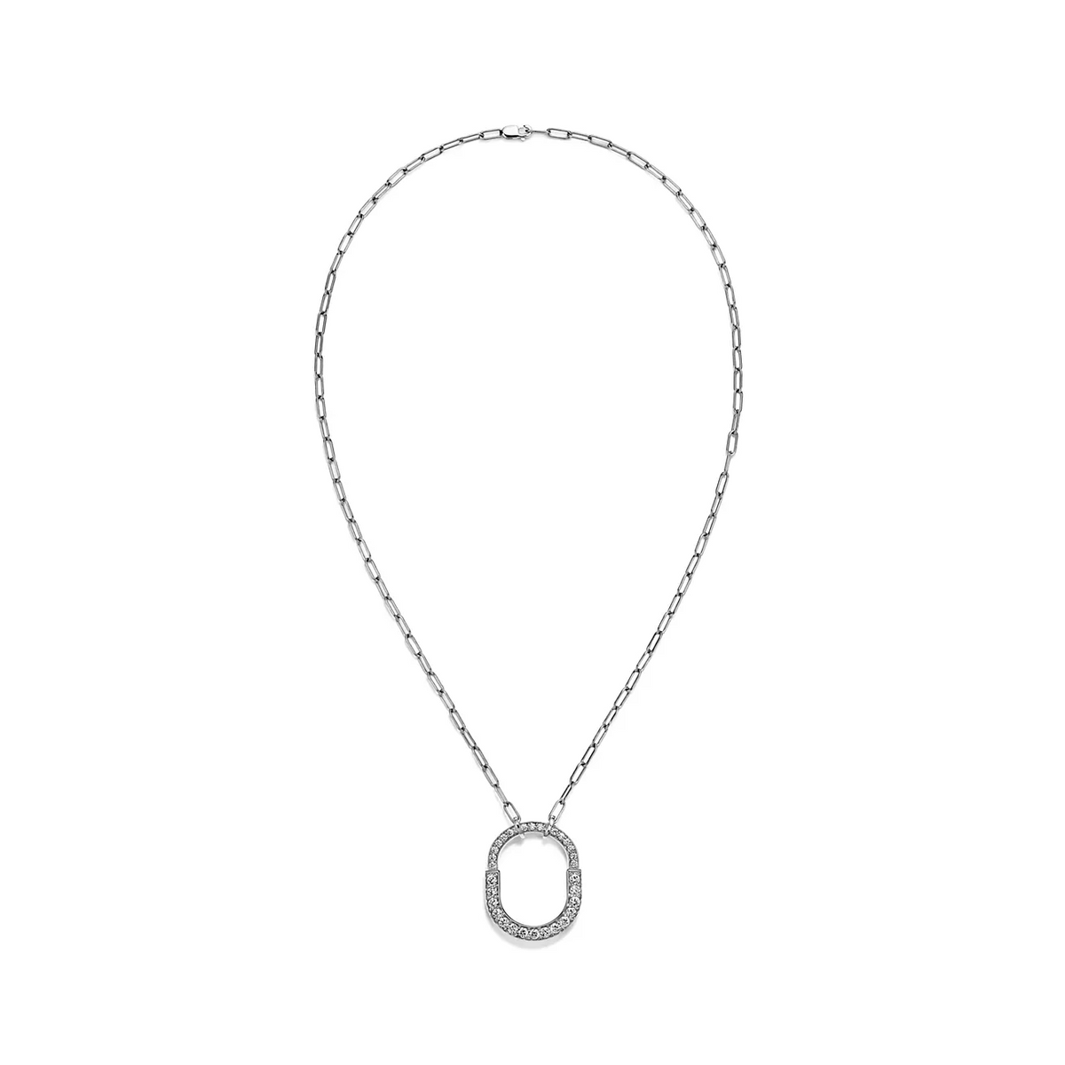 [Renovia Jewelry]LOCK NECKLACE MEDIUM PENDANT SILVER PAVED DIAMONDS