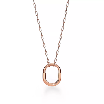 [Renovia Jewelry]LOCK NECKLACE MEDIUM PENDANT PINK GOLD PAVED DIAMONDS