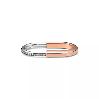 [Renovia Jewelry]LOCK RING TOW-FINGER ROSE AND WHITE GOLD DIAMONDS