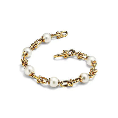 [Renovia Jewelry]LINK BRACELET GOLD WITH FRESHWATER PEARLS