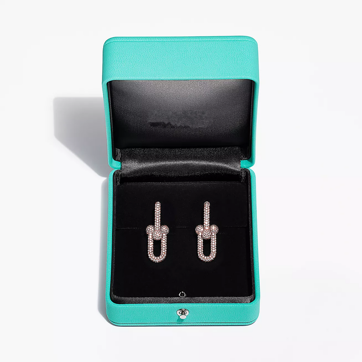 [Renovia Jewelry]LARGE LINK EARRINGS PINK GOLD WITH PAVED DIAMONDS