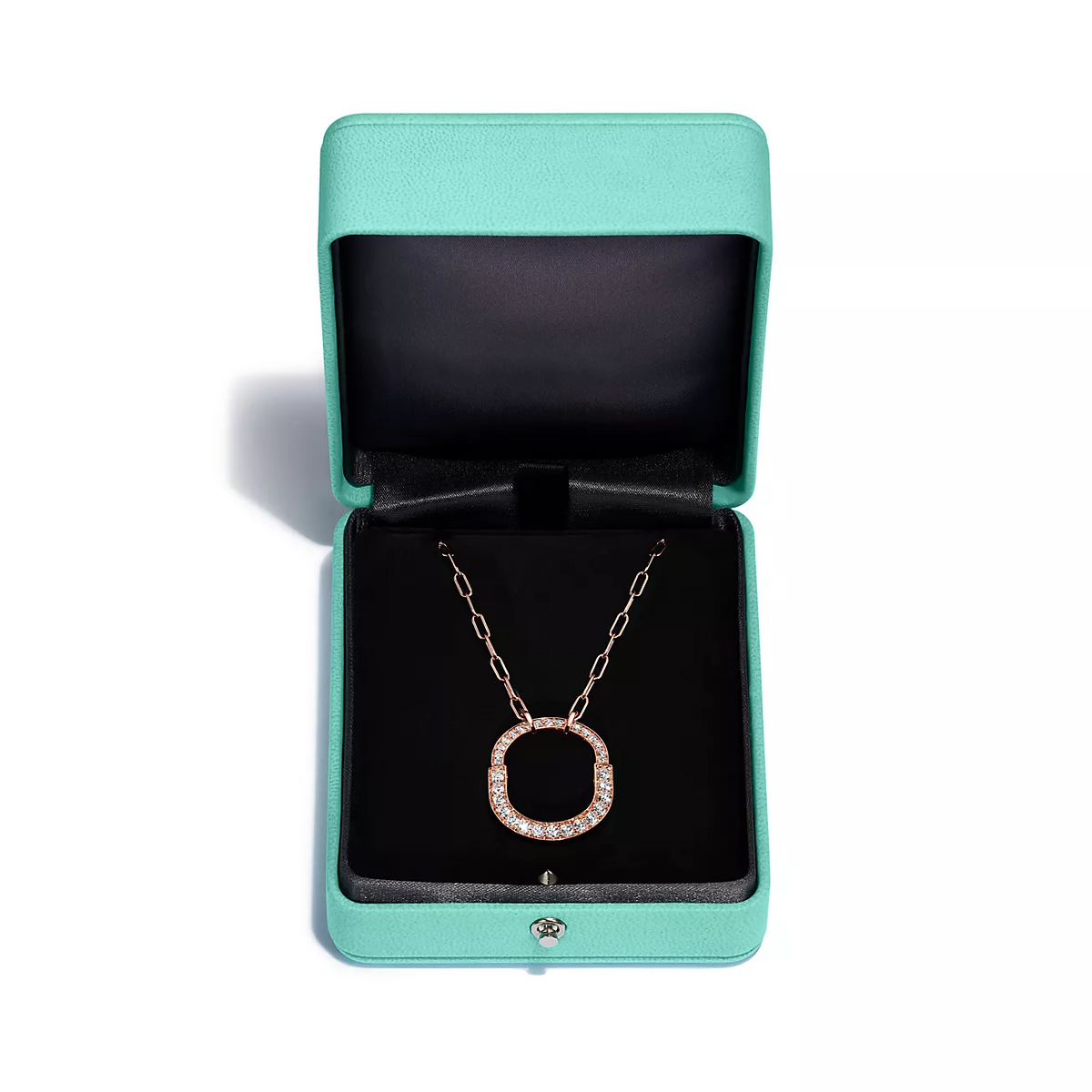 [Renovia Jewelry]LOCK NECKLACE MEDIUM PENDANT PINK GOLD PAVED DIAMONDS