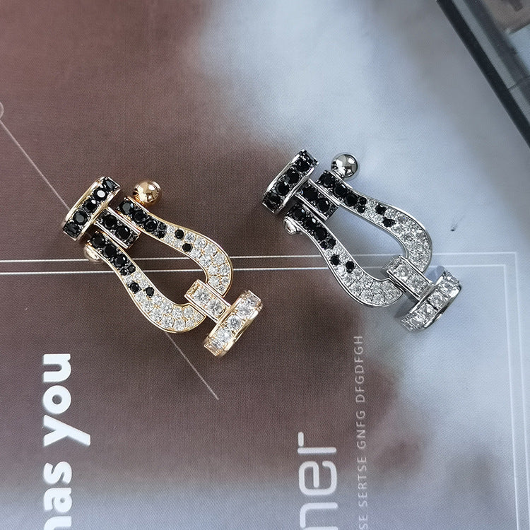 [Renovia Jewelry]FORCE LARGE HORSESHOE BLACK WHITE DIAMOND BRACELET ROSE GOLD