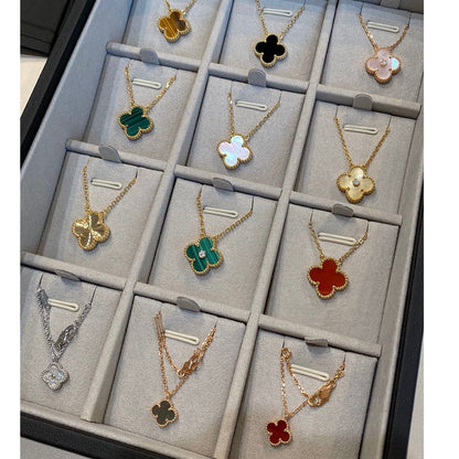 [Renovia Jewelry]CLOVER 15MM MALACHITE SINGLE FLOWER  NECKLACE
