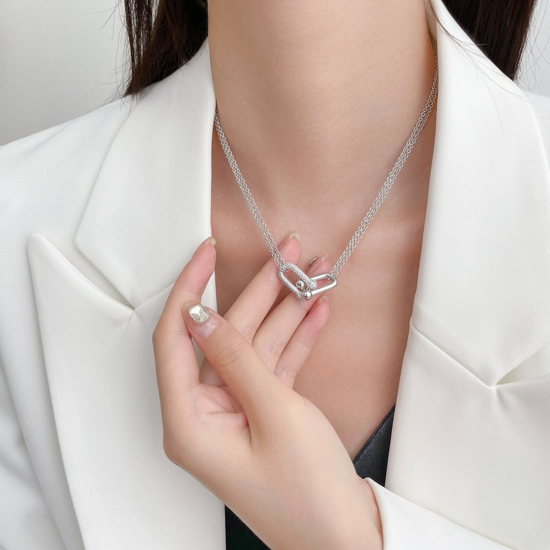 [Renovia Jewelry]HARDWEAR DIAMOND PEDANT DOUBLE CHAIN NECKLACE