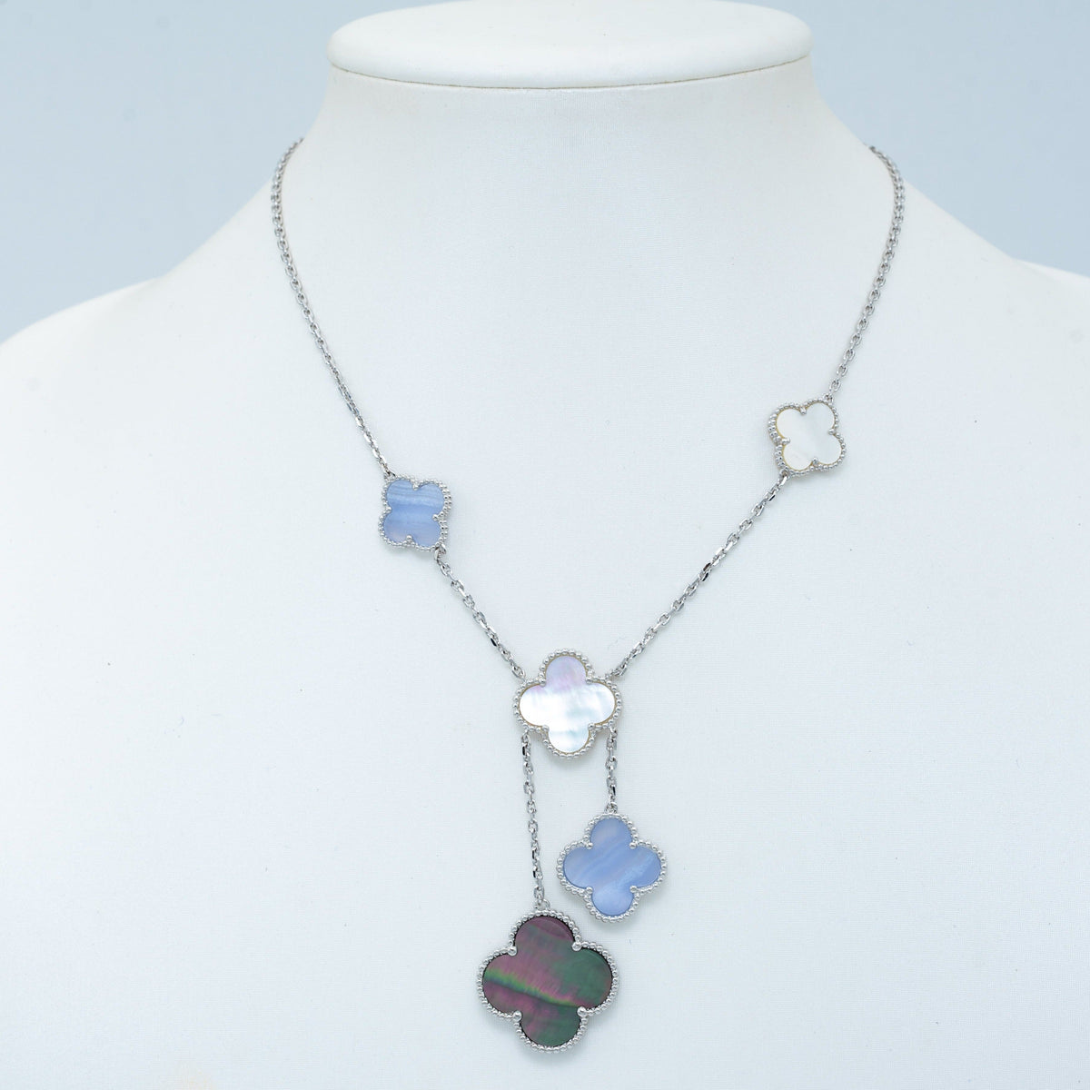 [Renovia Jewelry]CLOVER MOP CHALCEDONY NECKLACE SILVER 6 MOTIF