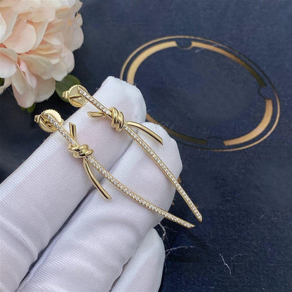 [Renovia Jewelry]KNOT DROP EARRINGS IN YELLOW GOLD WITH DIAMONDS