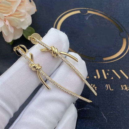 [Renovia Jewelry]KNOT DROP EARRINGS IN YELLOW GOLD WITH DIAMONDS
