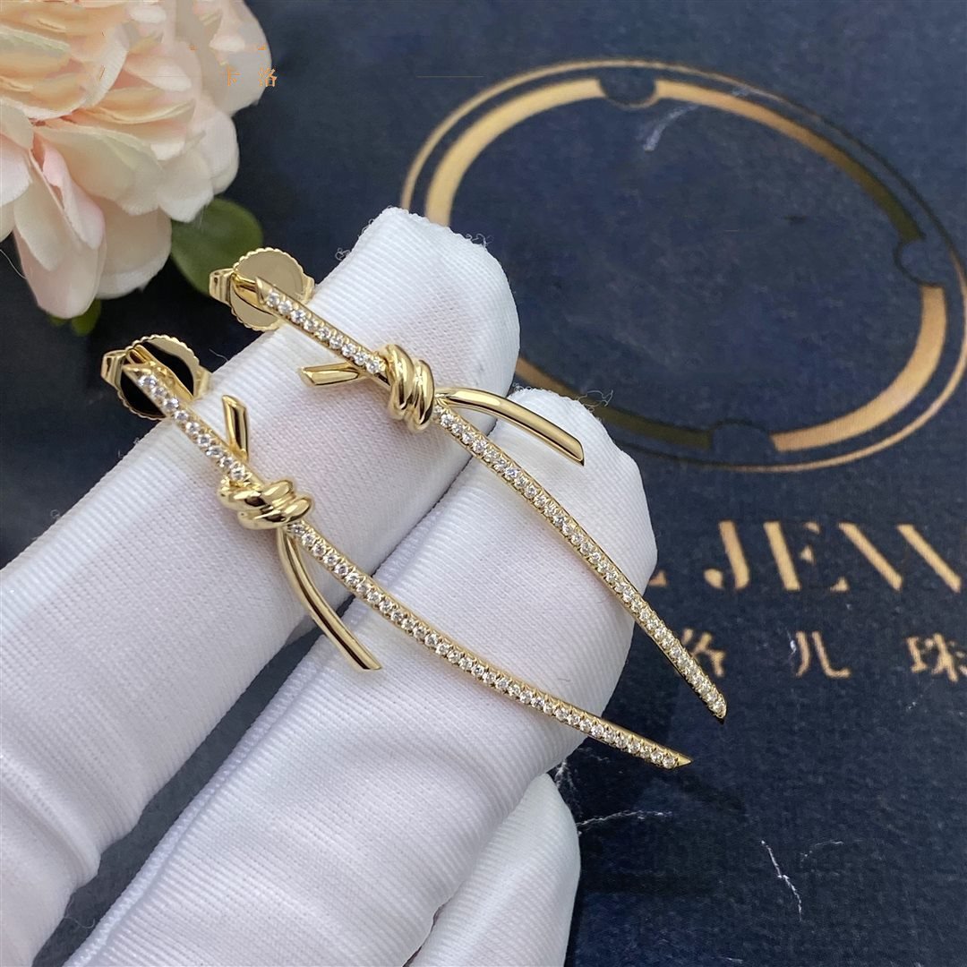 [Renovia Jewelry]KNOT DROP EARRINGS IN YELLOW GOLD WITH DIAMONDS