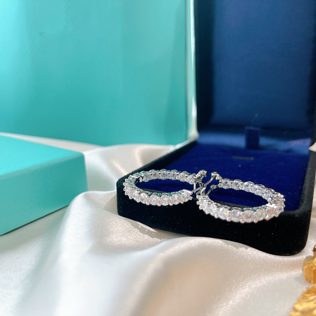 [Renovia Jewelry]SILVER DIAMOND HOOP EARRINGS