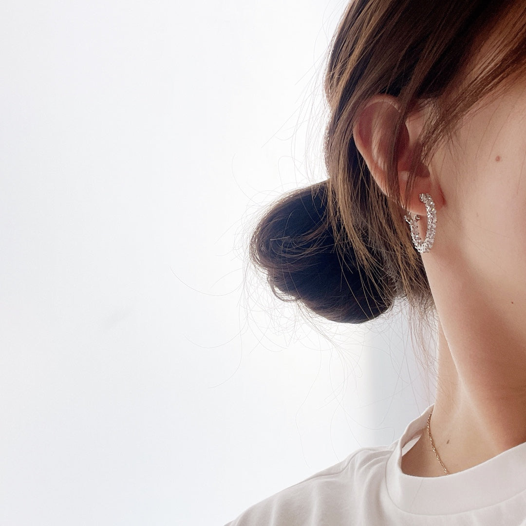 [Renovia Jewelry]SILVER DIAMOND HOOP EARRINGS