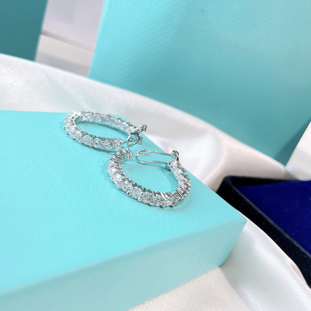 [Renovia Jewelry]SILVER DIAMOND HOOP EARRINGS