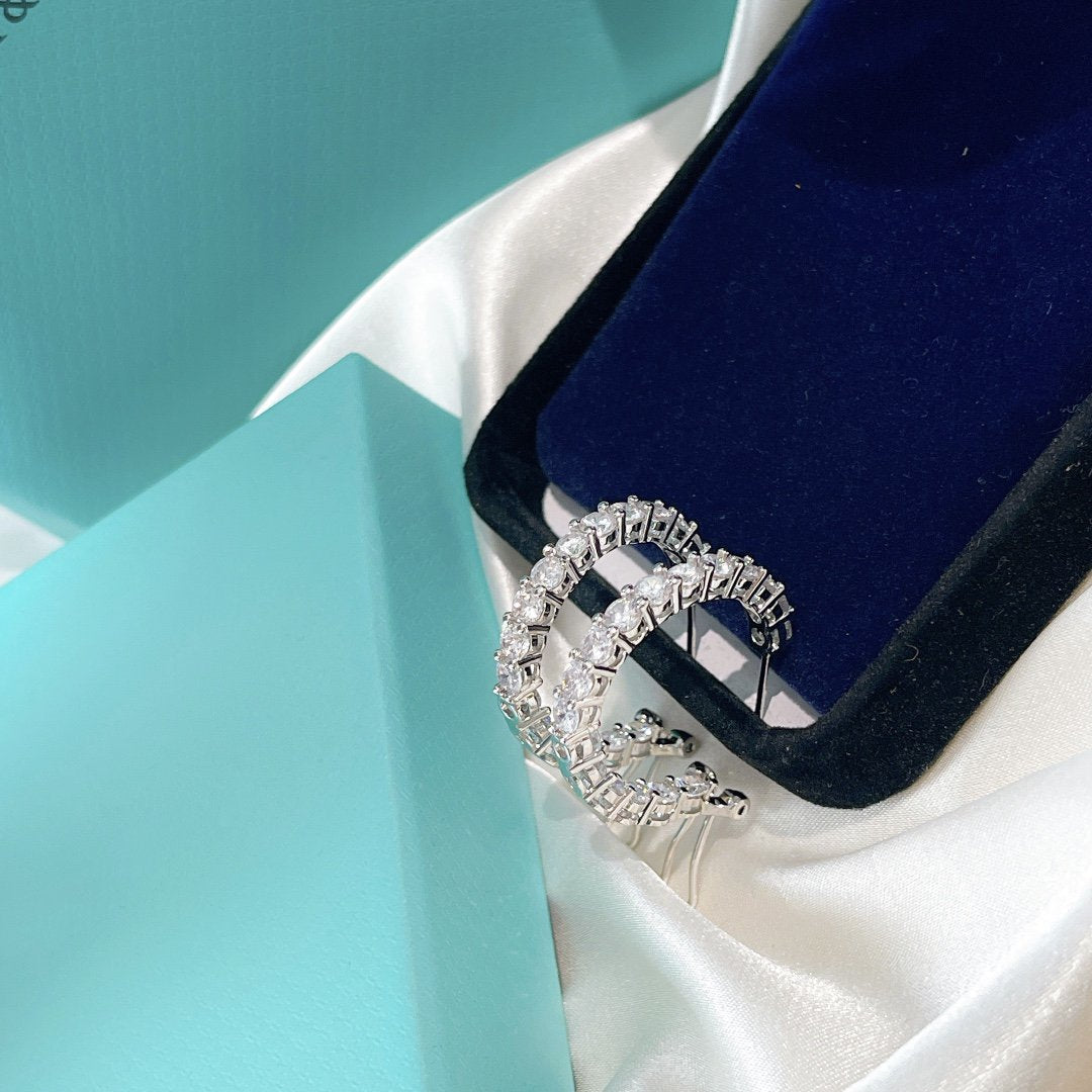 [Renovia Jewelry]SILVER DIAMOND HOOP EARRINGS