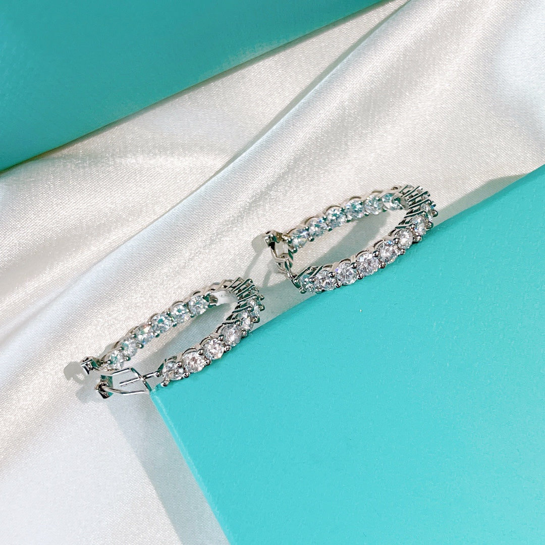[Renovia Jewelry]SILVER DIAMOND HOOP EARRINGS