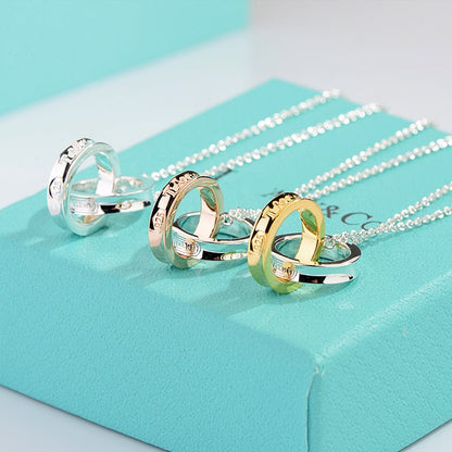 [Renovia Jewelry]NECKLACE FEMALE DOUBLE RING DOUBLE CIRCLE COUPLE PENDANT