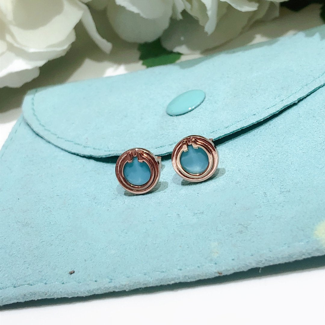 [Renovia Jewelry]TURQUOISE CIRCLE WHITE GOLD EARRINGS