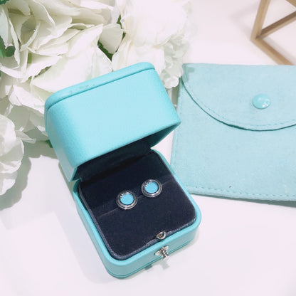 [Renovia Jewelry]TURQUOISE CIRCLE WHITE GOLD EARRINGS
