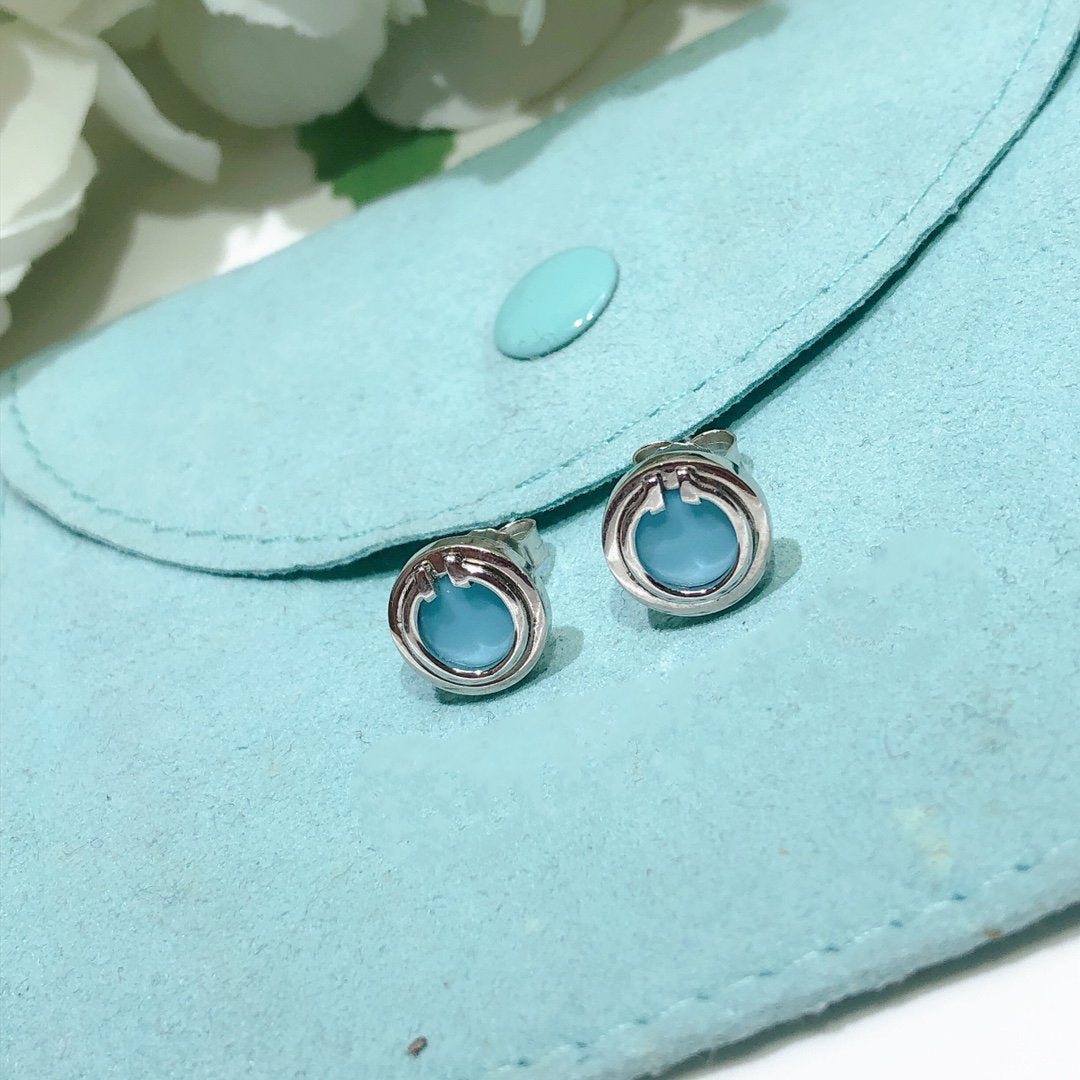[Renovia Jewelry]TURQUOISE CIRCLE WHITE GOLD EARRINGS