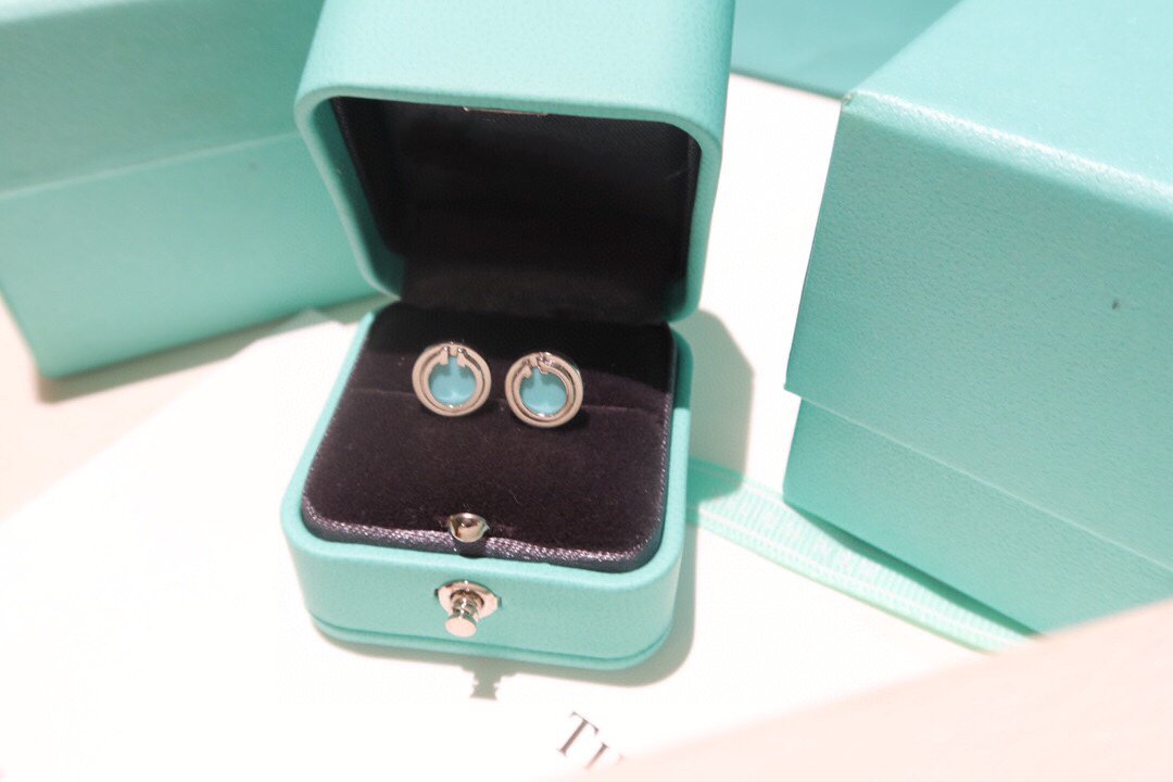 [Renovia Jewelry]TURQUOISE CIRCLE WHITE GOLD EARRINGS