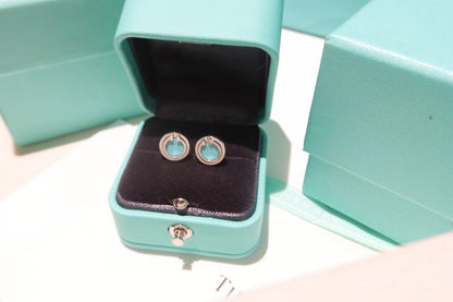 [Renovia Jewelry]TURQUOISE CIRCLE WHITE GOLD EARRINGS