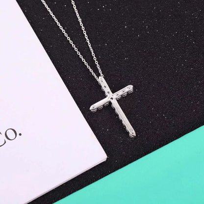 [Renovia Jewelry]MOISSANITE STONE CROSS PENDANT NECKLACE SIMULATED DIAMOND CROSS CHOKER