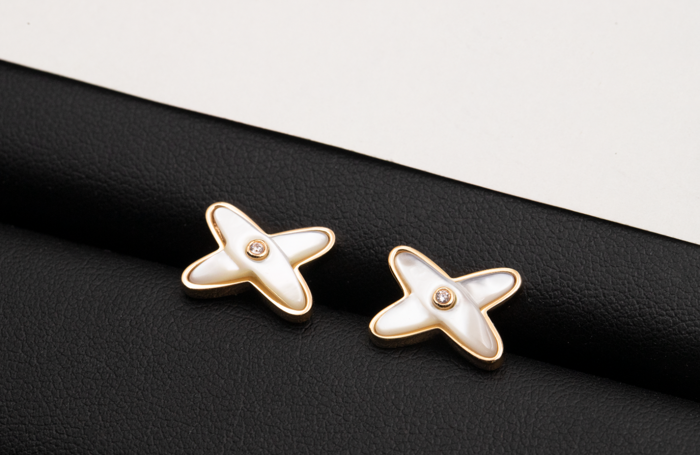 [Renovia Jewelry]JEUX DE WHITE MOP ROSE GOLD DIAMOND EARRINGS