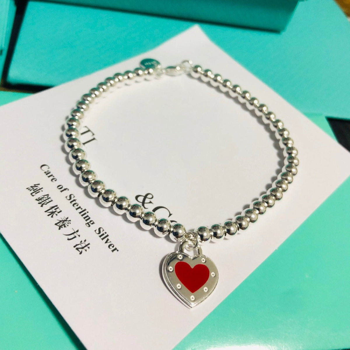 [Renovia Jewelry]LOVE TIFFANY RED HEART TAG BEAD BRACELET