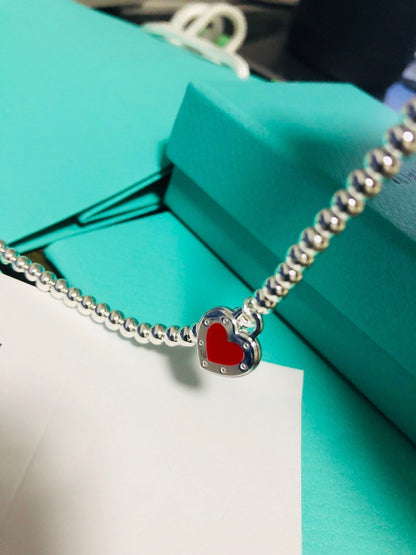[Renovia Jewelry]LOVE TIFFANY RED HEART TAG BEAD BRACELET
