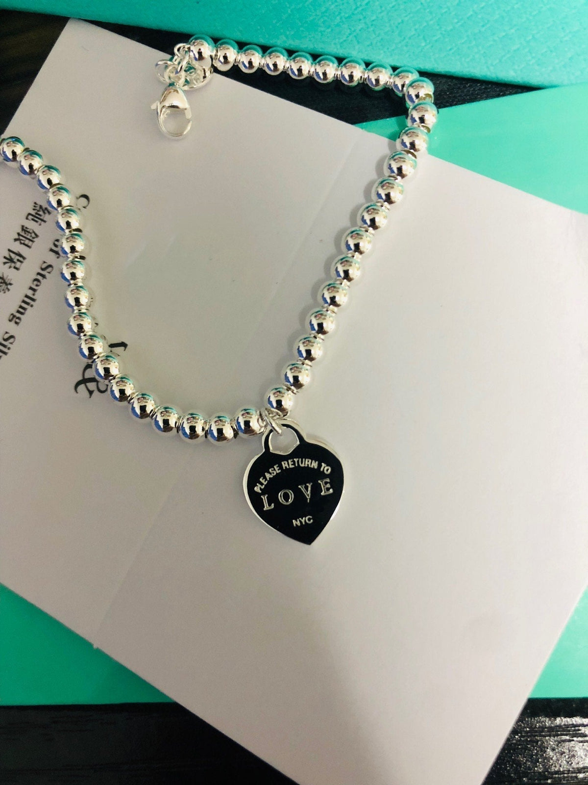 [Renovia Jewelry]LOVE TIFFANY RED HEART TAG BEAD BRACELET
