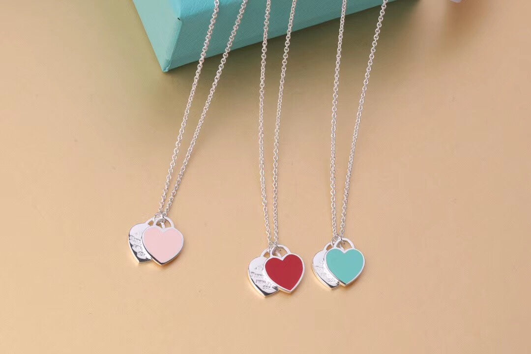 [Renovia Jewelry]DOUBLE HEART TAG PENDANT SILVER MINI NECKLACE