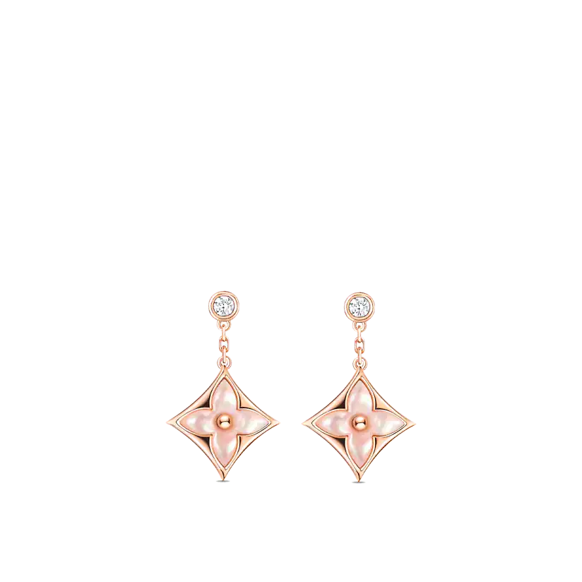 [Renovia Jewelry]DOUBLE STAR PINK GOLD MOP DROP EARRINGS