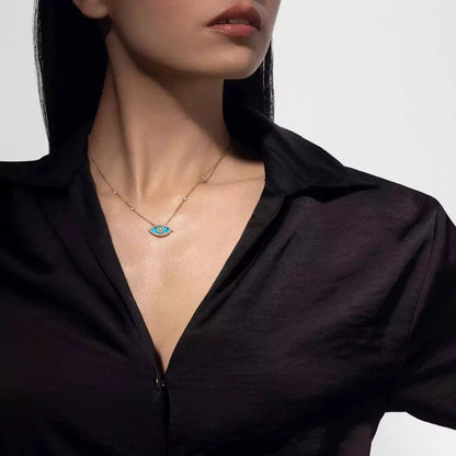 [Renovia Jewelry]Lucky Eye Diamond Necklace in  Gold and Turquoise