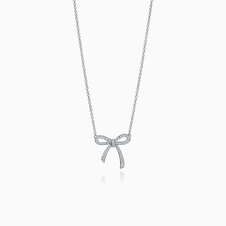 [Renovia Jewelry]RIBBON NECKLACE BOW PENDANT DIAMOND CHARM CHAIN