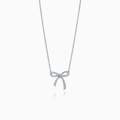 [Renovia Jewelry]RIBBON NECKLACE BOW PENDANT DIAMOND CHARM CHAIN