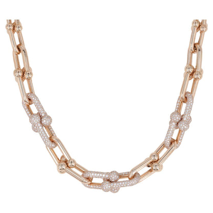 [Renovia Jewelry]HARDWEAR GRADUATED LINK NECKLACE ROSE GOLD WITH PAVE DIAMONDS