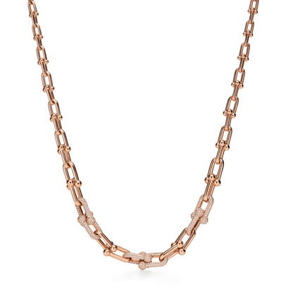 [Renovia Jewelry]HARDWEAR GRADUATED LINK NECKLACE ROSE GOLD WITH PAVE DIAMONDS