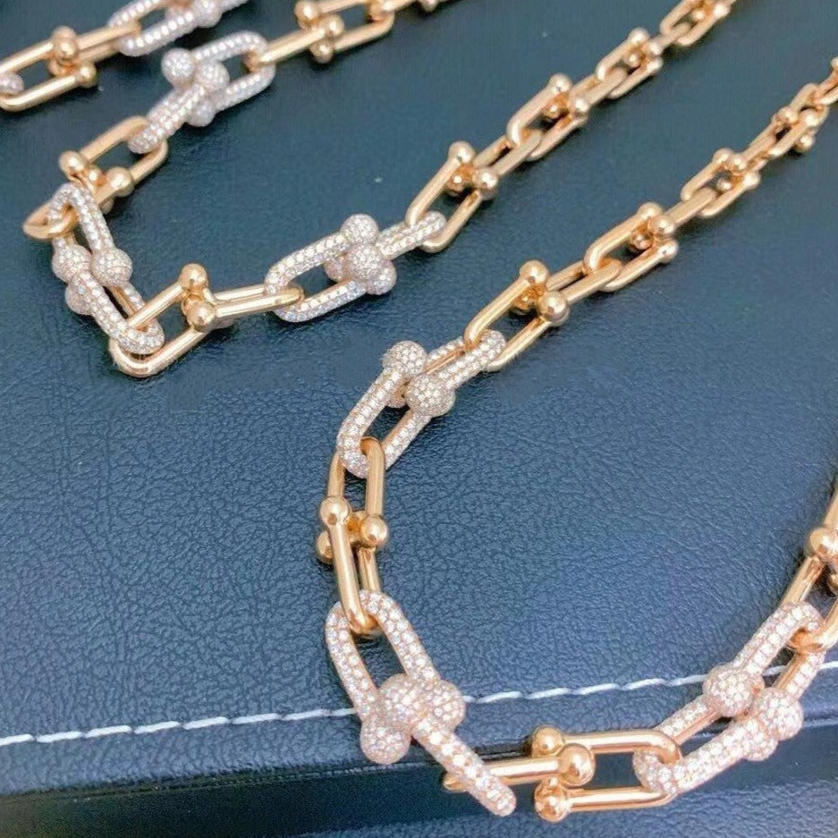 [Renovia Jewelry]HARDWEAR GRADUATED LINK NECKLACE ROSE GOLD WITH PAVE DIAMONDS