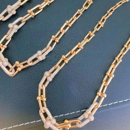 [Renovia Jewelry]HARDWEAR GRADUATED LINK NECKLACE ROSE GOLD WITH PAVE DIAMONDS