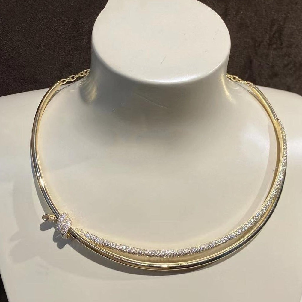 [Renovia Jewelry]KNOT DOUBLE ROW NECKLACE IN YELLOW GOLD WITH DIAMONDS