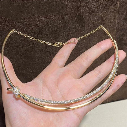 [Renovia Jewelry]KNOT DOUBLE ROW NECKLACE IN YELLOW GOLD WITH DIAMONDS