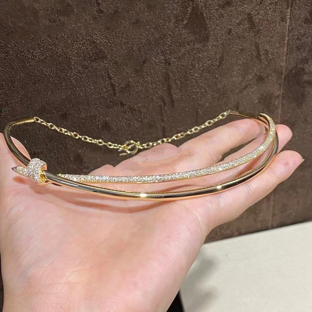 [Renovia Jewelry]KNOT DOUBLE ROW NECKLACE IN YELLOW GOLD WITH DIAMONDS