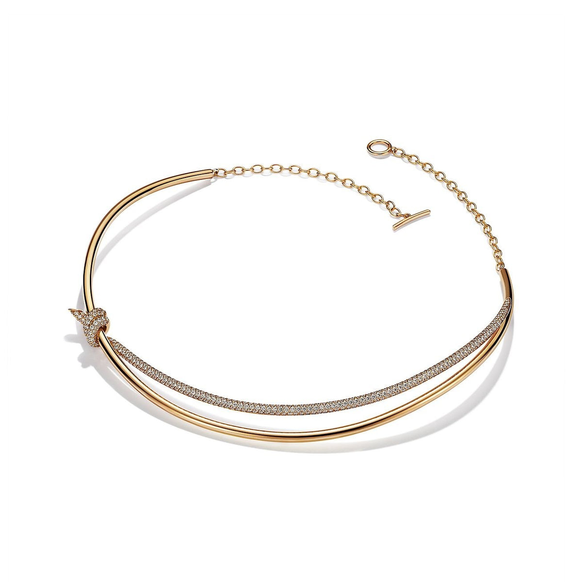 [Renovia Jewelry]KNOT DOUBLE ROW NECKLACE IN YELLOW GOLD WITH DIAMONDS
