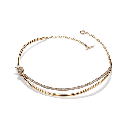 [Renovia Jewelry]KNOT DOUBLE ROW NECKLACE IN YELLOW GOLD WITH DIAMONDS