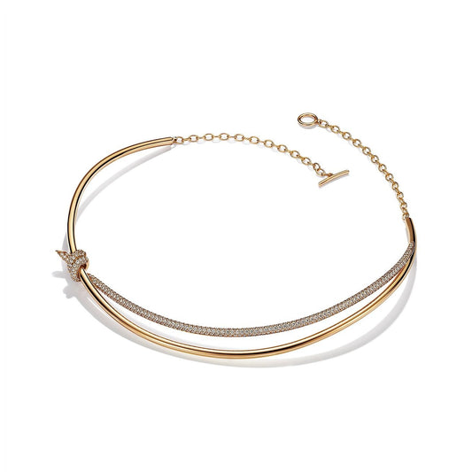[Renovia Jewelry]KNOT DOUBLE ROW NECKLACE IN YELLOW GOLD WITH DIAMONDS