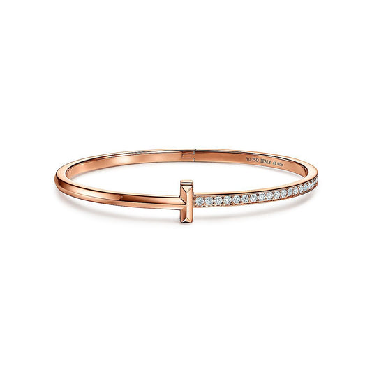 [Renovia Jewelry]NARROW T1 HINGED BANGLE DIAMOND PINK GOLD