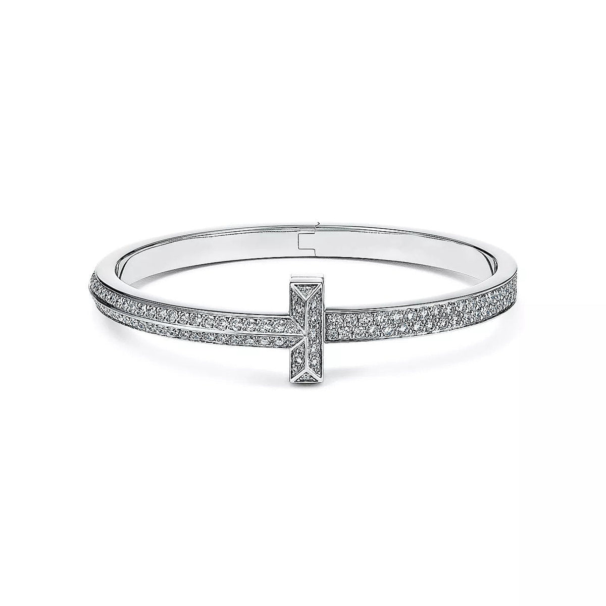 [Renovia Jewelry]WIDE DIAMONDS HINGED BANGLE SILVER